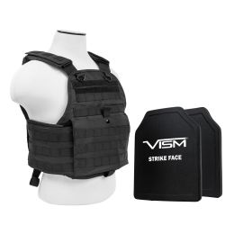 VISM by NcSTAR PLATE CARRIER VEST WITH 10"X12' LEVEL IIIA SHOOTERS CUT 2X HARD BALLISTIC PANELS/ BLACK (Color: Black)