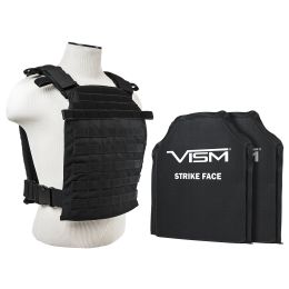 VISM by NcSTAR LARGER FAST PLATE CARRIER  WITH 11"X14' LEVEL III+ PE SHOOTER'S CUT 2X HARD BALLISTIC PLATES/ BLACK (Color: Black)